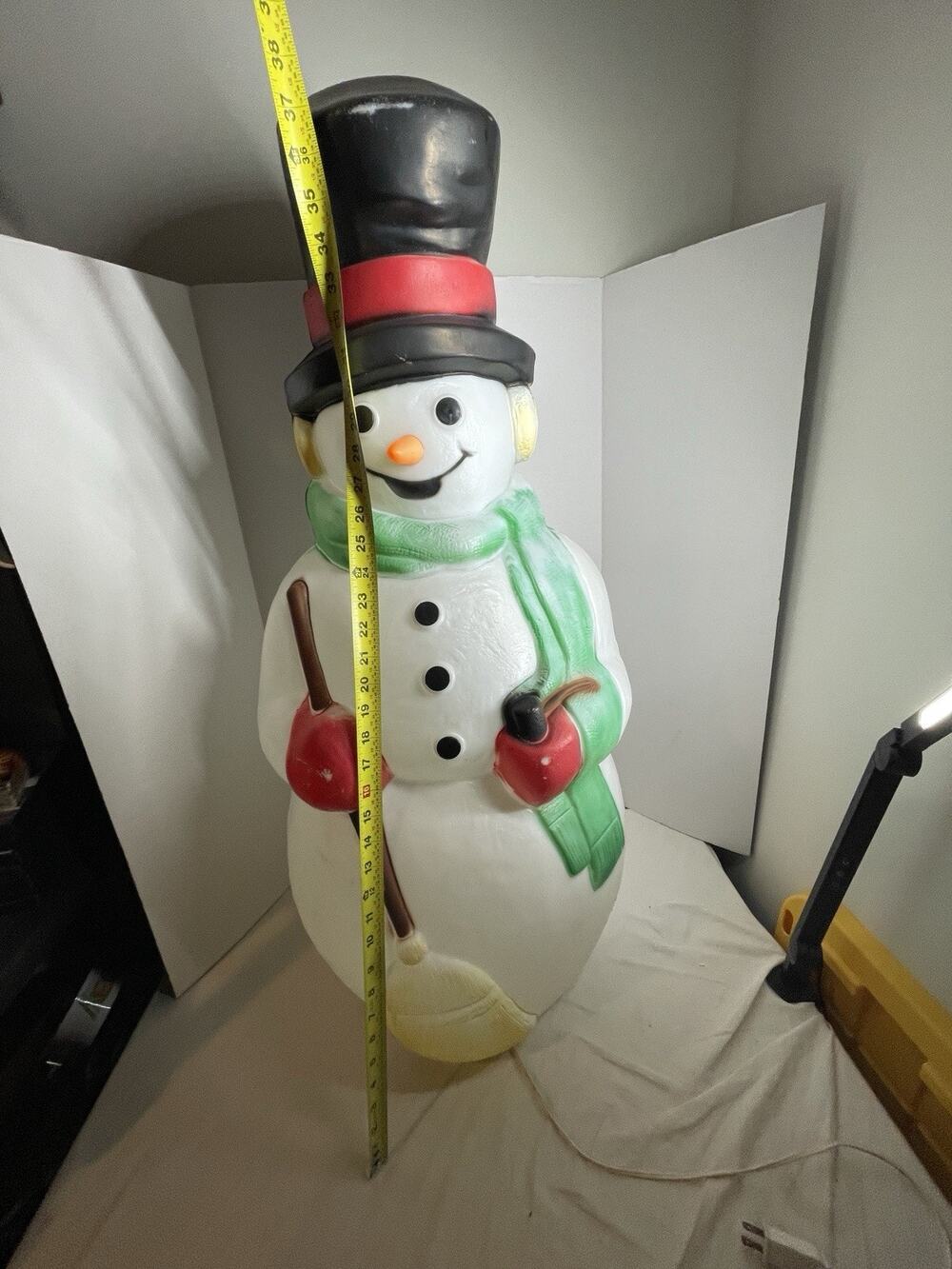 38” Vintage Empire Snowman Broom Carrot Nose Blow Mold Lighted Christmas WORKS